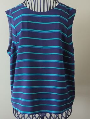 Women's Navy and Teal Striped Sleeveless Tank Top